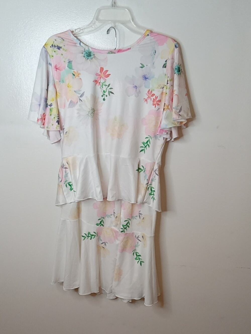 NWT XL 2 pieceLightweight White Floral Tiered Dress with Pastel Blooms